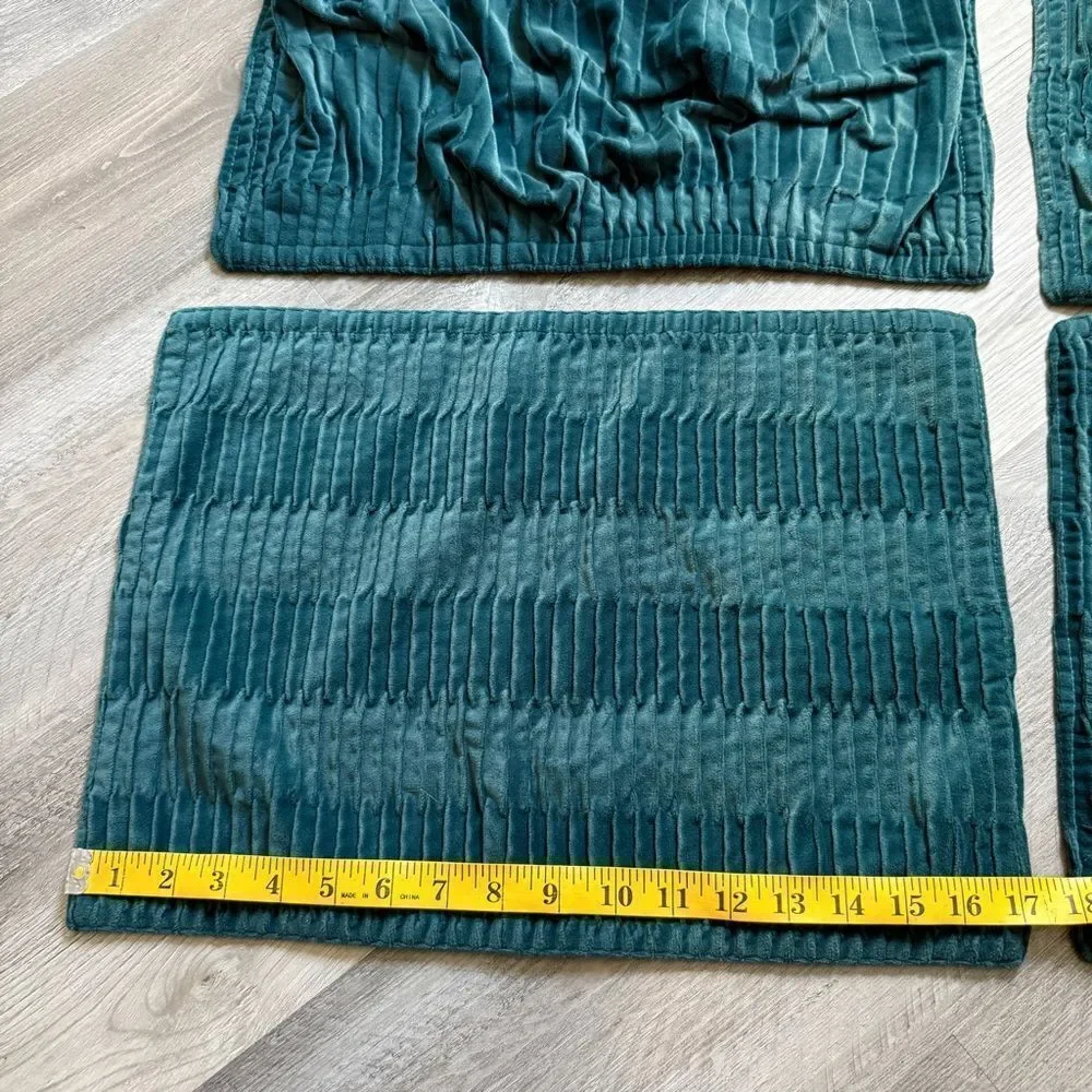 Pleated Velvet Placemats Teal Green Set Of 4 Dining Room Accents